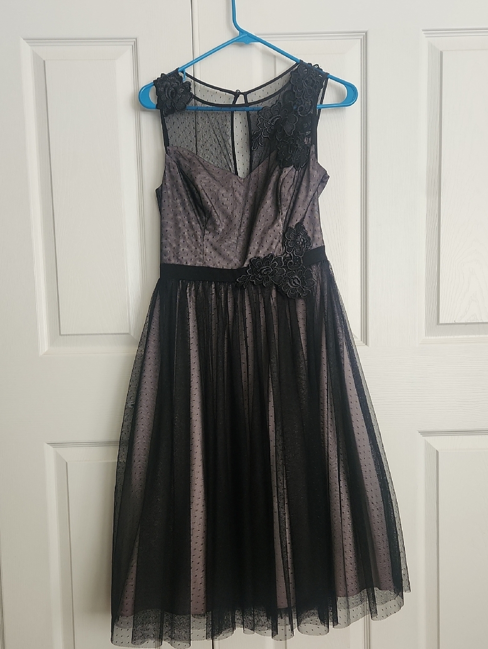 Review Black and Dusty Rose Lace Overlay A-Line Dress
